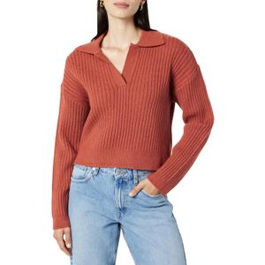 The Drop Women's Marcy Ribbed Polo Top (X-Large), Rust The Drop Women's Marcy Ribbed Polo Top (X-Large), Rust
