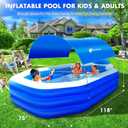 StarOcean Inflatable Pool with Canopy, Large Inflatable Swimming Pool for Kids,Adult, Blowup Pools with Seats,Backrest.Durable Thickened Inflatable Family Pools for Backyard,Dark Blue-118"x75"x22"