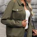 SHEWIN Jackets for Women Fall Fashion 2025 Casual Zip Up Shacket Jacket Lightweight Long Sleeve Shirts Tops (Green, XL)