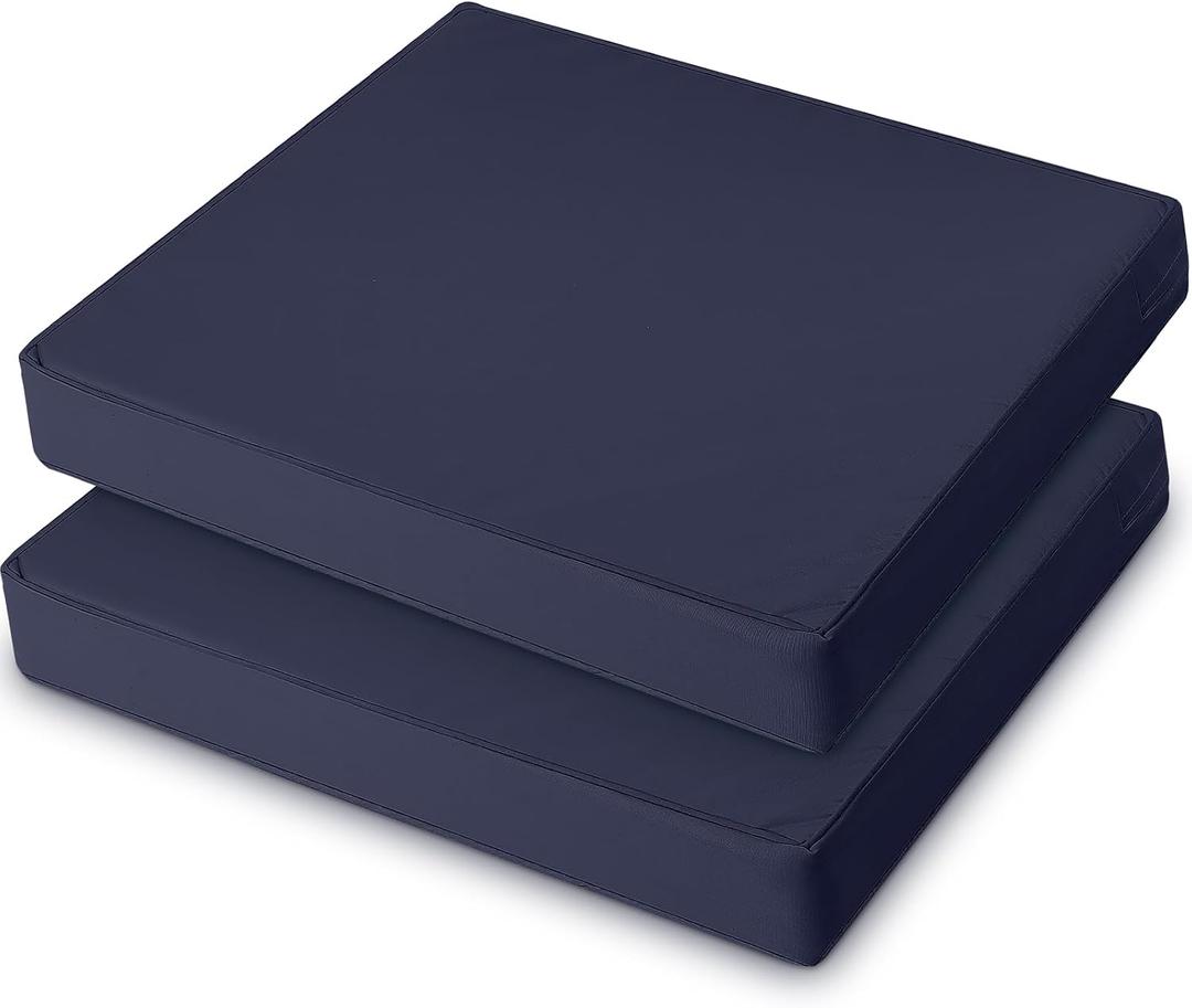 DoubleFill 2 Pcs Outdoor Ottoman Cushion 23"x19"x3" Waterproof Fade Resistant Outdoor Footstools Cushion Removable Patio Ottoman Cushions with Adjustable Fixing Strap for Stool (Navy Blue)