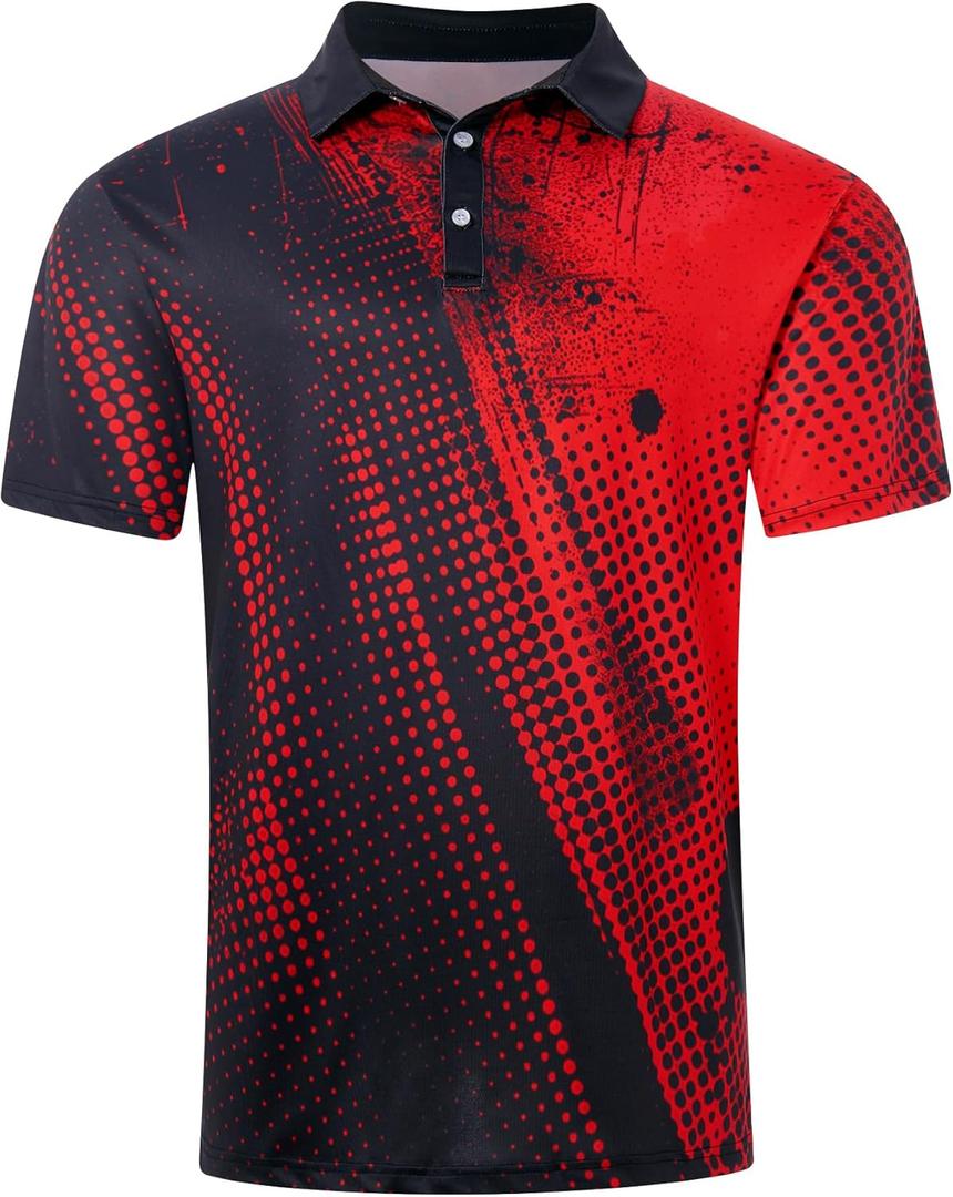 Seadodo Golf Shirts for Men Short Sleeve Dry Fit Moisture Wicking Performance Print Polo Shirt for Tennis Hiking Camping (3X-Large, Black Red)