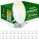 zouzai 24 Pack 8 inch 18W Eqv 150W 1620LM 5CCT Reset Ultra-Thin LED Recessed Ceiling Light with Junction Box, 2700K-5000K Selectable, Dimmable, Commercial and Home use - ETL and Energy Star Certified