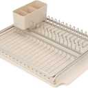 Brabantia SinkSide Dish Drying Rack (Soft Beige), Sleek Sink Organizer with Removable Cutlery Basket, Versatile Sink Drainer for Dishes and Kitchen Accessories