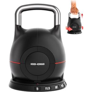HXD-ERGO 7-in-1 Adjustable Kettlebell, Quick-Adjust Kettlebell for Strength Training, Adjustable Weights for Home Gym（Black 3.5-22.5 lbs）