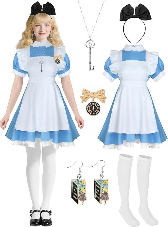 Angelaicos Women French Lolita Maid Apron Costume Dress Halloween Cosplay Party Outfits with Accessories 2XL