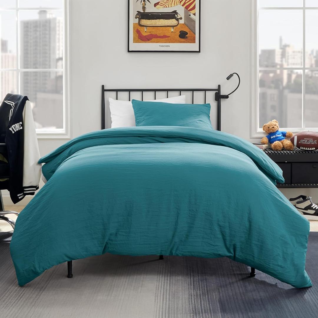 SLEEP ZONE Duvet Cover Twin/Twin XL Size, Stone Washed, Soft and Comfortable with Natural Wrinkles, Easy Care, Gift-Wrapped, Safe and Skin-Friendly(Teal, Twin/Twin XL)