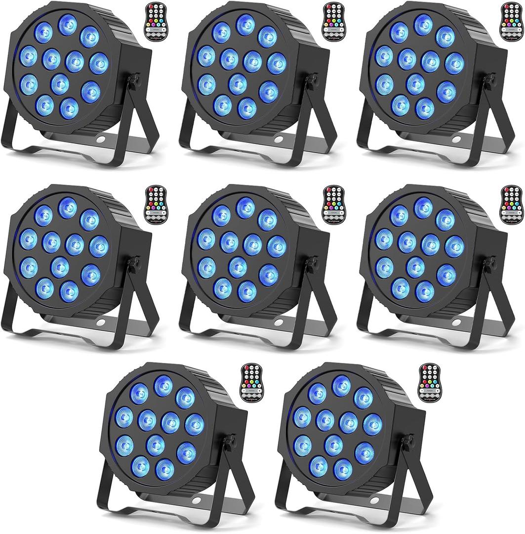 Rechargeable Par Lights, RGBW LED Uplights Battery Powered Stage Light, HOLDLAMP Par Can DJ Lights Sound Activated with Remote & DMX Control for Festival Party Event Wedding Bar. 8 Pack