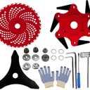 3-in-1 Heavy Duty Brush Cutter Blades Kit - Includes 6-Steel Blade Trimmer Head, 9" 36T Carbide Tipped & 10" 3T Brush Blades - Universal Weed Eater Attachments with 2 Adapter Kits