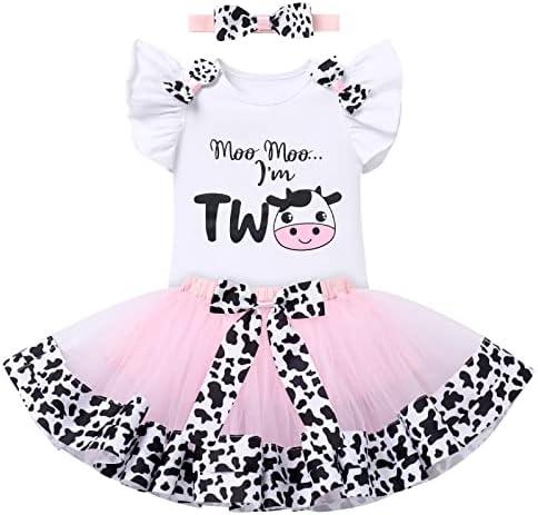 IBTOM CASTLE Cake Smash Outfit Baby Girls 1st Birthday Cows Farm Princess Romper+Tutu Skirt+Headband Clothes Set Photo Props No Size