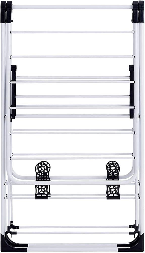 2-Tier Cloth Drying Rack, Folding Clothes Airer with Height Adjustable Wings, Freestanding Laundry Hanger for Indoor Outdoor (with 18 Hanging Rails & Shoe Holder)