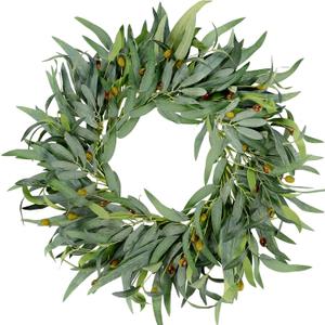 Sggvecsy Artificial Olive Wreath for Front Door 22 inch Greenery Wreath with Olive Leaves Olive Bean Green Leaves Wreath Spring Summer Wreath for All Seasons Wall Window Home Indoor Outdoor Decor
