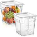 FoldTier 2 Pieces Square Food Storage Containers Polycarbonate Clear food Container with Lid Commercial Storage with Graduations for Commercial Kitchen Dough Marinating Meat(White,4 Qt)