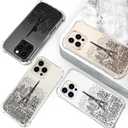 Hungo Compatible for iPhone 16 Pro Max Case, Thin Slim Cute Girly Skin Cases Protector with Airbag Bumper for Women Girls (Clear Eiffel Tower Paris)