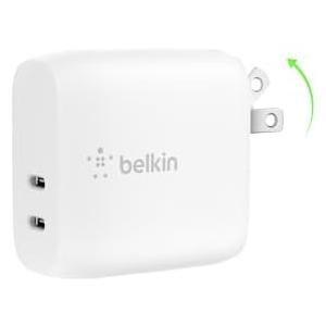 Belkin 40W Dual Port USB C Wall Charger Block - USB C Fast Charging for Apple iPhone, iPad, Samsung Galaxy Phone, & More - Programmable Power Supply Tech - Folding Prongs - White