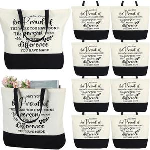 Silkfly 10 Pcs Teacher Appreciation Gift Inspirational Canvas Tote Bags for Women Teacher Employee Graduation Birthday(Classic)