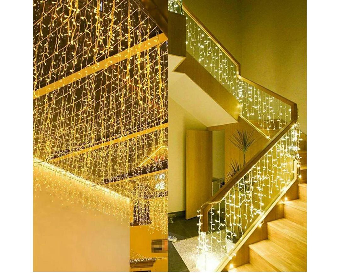 ZIMINGU Icicle Diwali Lights Outdoor, Christmas Hanging Window Curtains Dangling 16.4FT 216LEDs 8 Modes Weeping Willow Ceiling Fairy String L