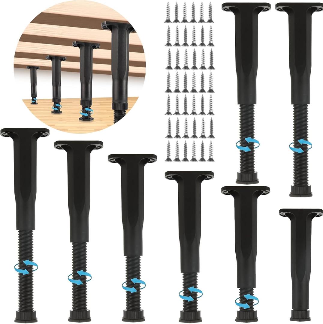 8PCS Bed Support Legs 8.3"-14.8" Height Adjustable Bed Frame Support Legs Heavy Duty Metal Replacement Legs for Bed Slats Center Support to Prevent Sagging and Noise