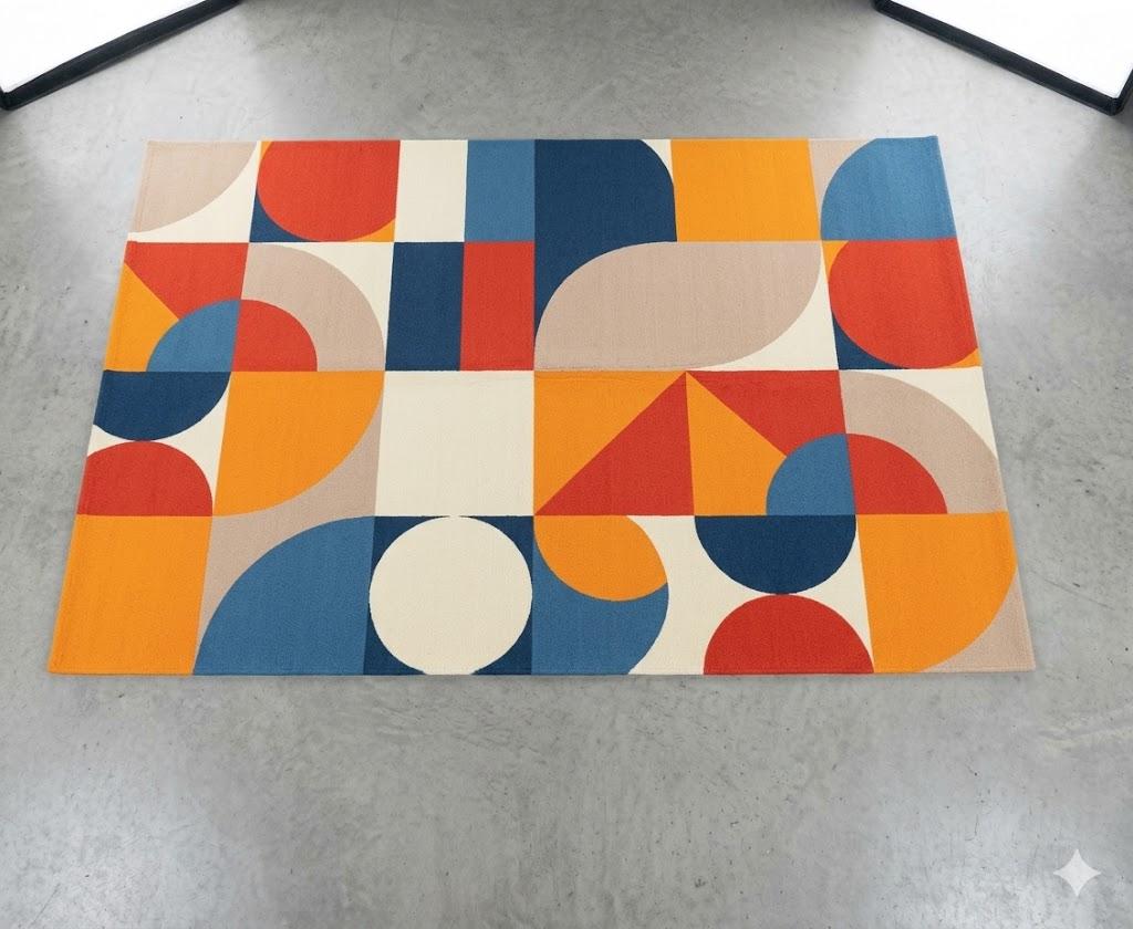 Door Mat Outdoor Mid Century Yellow Orange Grey Blue Abstract Retro Geometric Modern Welcome Mats for Front Door Indoor Entry Doormat Non-Slip Kitchen Rug/Floor Mats for Bathroom/Bedroom 
29x17 Inch