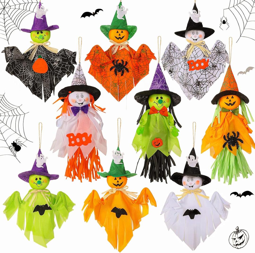Zomiboo 9 Pack Halloween Decoration Hanging Ghost Pumpkins Decorations Tree Scary Pumpkin Witch Spider Bat Straw Windsock Pendant for Patio Lawn Garden Spooky Party