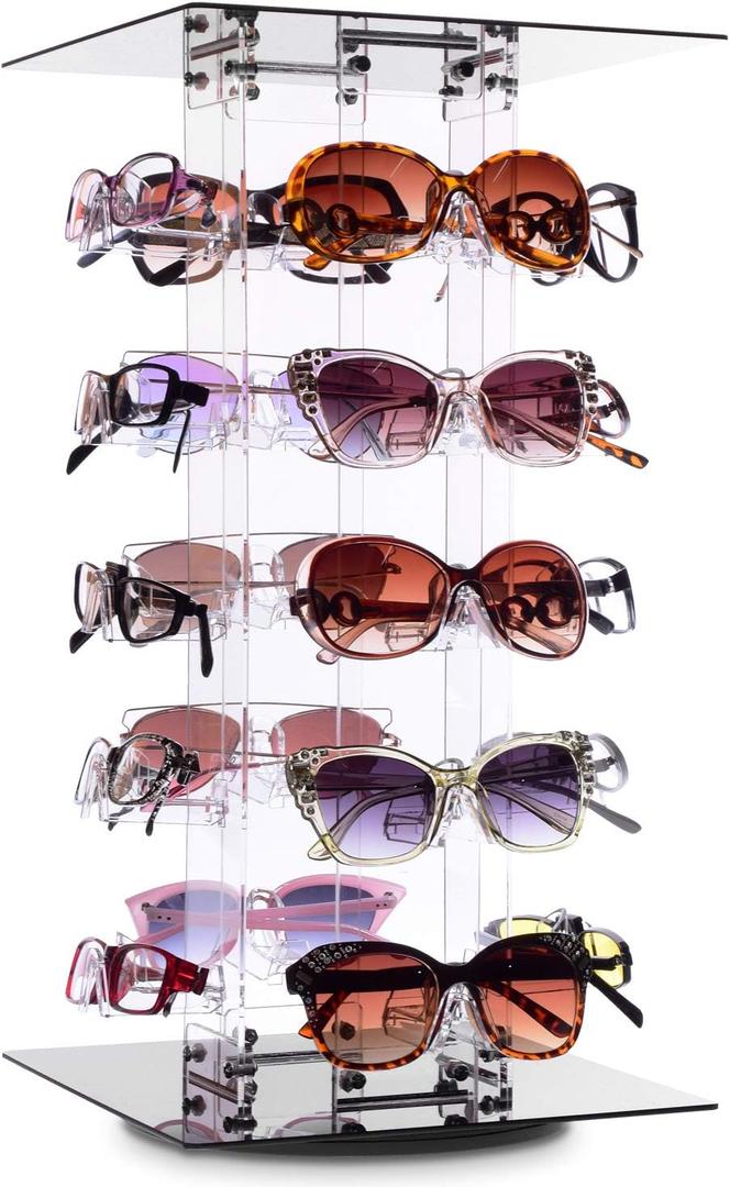 MOOCA Acrylic Rotating Sunglasses & Eyewear Holder Display Sunglasses Organizer Stands Rack, 20 Frames