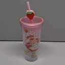 Silver Buffalo Strawberry Shortcake Pink Plastic Cold Cup with Lid and Straw Topper, 24 Ounces