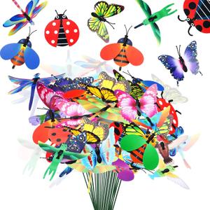 100 Pcs Butterfly Garden Decorations 9.8 Inch Assorted Decorative Plant Stakes Include Bee Hummingbird Ladybug Dragonfly Butterfly Stake for Flower Bouquet Spring Outdoor Indoor Lawn Wall Patio