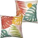 Set of 2 Summer Tropical Leaves Throw Pillow Covers Palm Banana Leaf Pillow Covers 18x18 Abstract Sun and Monstera Leaf Cushion Case for Sofa Patio Indoor Outdoor Decor