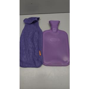 HomeTop Premium Classic Rubber Hot Water Bottle w/ Cute Knit Cover (1 Liter, Purple/ Purple)