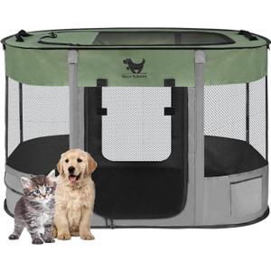 Rest-Eazzzy Dog playpen, Portable Foldable Dog Playpen Outdoor Tent Crate Cage with Zipper Top Cover Door for Kitten，Green，S