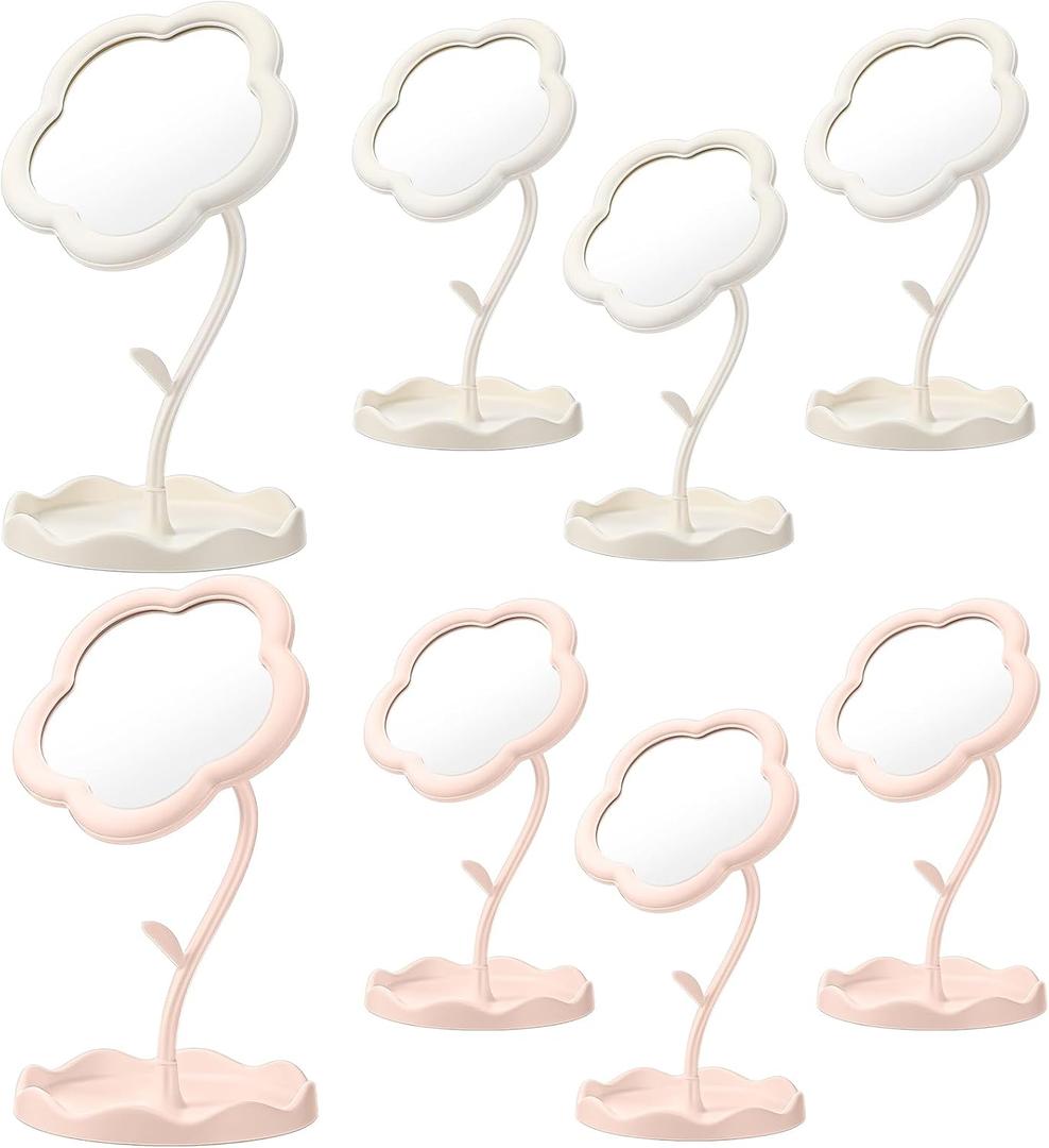 8 Pcs Flower Shaped Mirror Spa Party Makeup Mirror Sleepover Party Favor for Spa Sleepover Slumber Birthday (Pink, White)