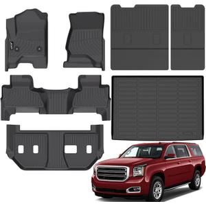 Jenofa-for Chevy Suburban/GMC Yukon XL 2015-2020 Bench Seat All Weather Floor Mats Automotive Car Mat for Suburban Accessories (Floor Mats & Rear Seat Back Mats & Cargo Liner)
