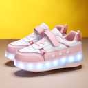 Roller Skate Shoes for Boys and Girls Kids LED Light Up Fashion Sneakers with Rechargeable and Detachable Wheels The Gift for Party Birthday Christmas Day (12 Little Kid, Pink1558)