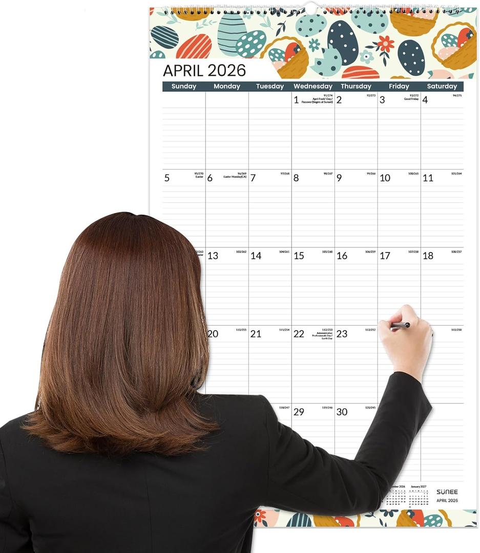 SUNEE 2026 Wall Calendar Extra Large 17"x27", 21 Month Calendar (Ends December 2027), Vertical Large Monthly Calendar 2026-2027 for Wall, Seasons Color
