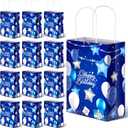 24 Pcs Birthday Gift Bags with Handles Navy Blue Silver Birthday Party Favors Goodie Paper Gift Wrapping Bags for Boy Girls Men Women Party Supplies, 5.9 x 3.2 x 8.3 Inches