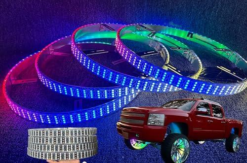 FIJVKNXY 4PCS 17.5" Quad Row RGB Dream Color Chasing LED Wheel Rim Lights, Waterproof App & Remote Control, Strobe/Flash Modes for Trucks, Cars