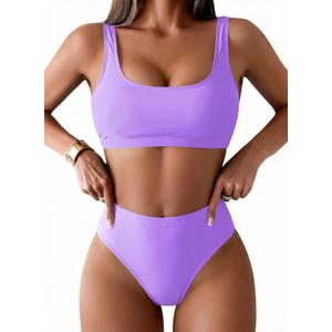 Pink Queen Women's Crop Top High Waisted Cheeky Bikini Set Two Piece Swimsuits (Purple, S)