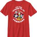 Disney Characters Fabulous Holiday Boy's Solid Crew Tee (Red)