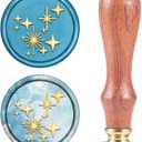 CRASPIRE Twinkle Star Wax Seal Stamp Four-Pointed Stars Vintage Sealing Wax Stamp Retro 25mm Removable Brass Head with Wooden Handle for Wedding Invitations Envelopes Wine Packages Greeting Cards