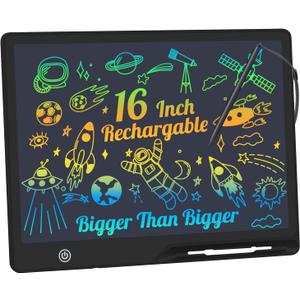 LCD Writing Tablet,16 Inch Colorful Screen Rechargeable Doodle Board Toddler Educational Toys for 3 4 5 6 Years Old Boys Girls Reusable Portable Drawing Tablet Christmas Toys Gifts for Kids (Black)