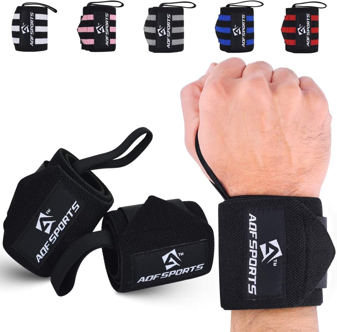 AQF Wrist Wraps for Weightlifting - USPA & IPL Approved 18" Gym Wrist Support with Thumb Loop - Heavy Duty Lifting Wrist Straps for Fitness, Workout, Powerlifting, & Bodybuilding (Pair) (Full Black)