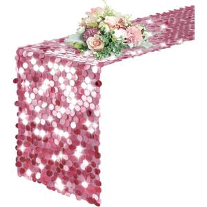 Pufogu 12 "x 108" Sequin Table Runner, Pink Glitter Premium Big Sequin Table Runner, Rectangle Table Runner for Halloween, Christmas, Wedding Party, Birthday Party, Banquet Decor (1 Pack). (12"x108" 1PCS, Pink)
