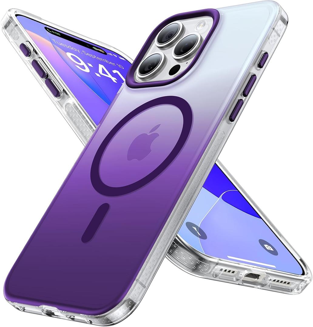 Magnetic for iPhone 14 Pro Case [Compatible with MagSafe] [Strong Magnetic] [10FT Military Grade Protective] Translucent Matte Slim Case for iPhone 14 Pro Phone Case (6.1"),Gradient Deep Purple