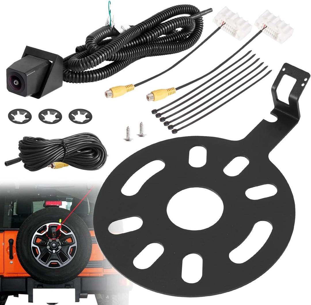 Car Rear View Back Up Camera Reverse Camera with Wire Adapter Compatible with 2007-2018 Jeep Wrangler Spare Tire Mount Waterproof Wide Angle Removable Camera