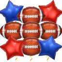 Football Party Decorations, Football Shaped Foil Balloons for Sport Themed Rugby Birthday Party Decor (Red Blue)