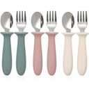 VITEVER 6 Pieces Toddler Utensils, Kids Silverware Set with Silicone Handle, Children Safe Spoons and Forks, 18/8 Stainless Steel, Food-grade Silicone - Dishwasher Safe (Red/Green/White)