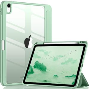Wenlaty Compatible with iPad Air 11 Inch Case (M3/M2) 2025/2024 New, for iPad Air 7th/6th/5th/4th Generation Case 11/10.9 Inch with Pencil Holder, Slim Cover with Clear BackShell, Matcha Green
