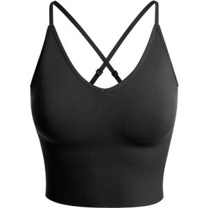 Design by Olivia Women's Casual Seamless Padded Workout Sports Bra Cami Cropped Yoga Tank Top with Adjustable Straps (Large-X-Large, Black)