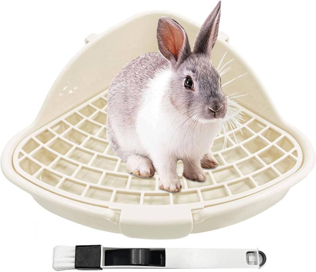 Rabbit Litter Box Bunny Corner Toilet Box for Hamster Ferret Rat Cage Pan 3.9 x 7.5 x 7.5 for Small Animals Traine Tray (Cream)