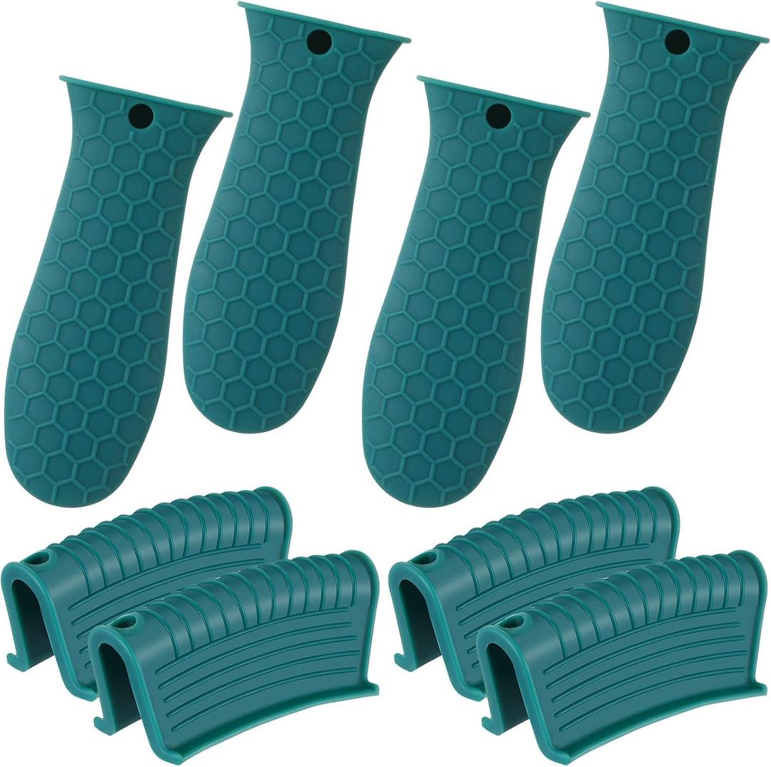 Patelai 8 Pcs Silicone Pot Holders Set Cast Iron Handle Cover Heat Resistant Pot Handle Covers Potholder Non Slip Reusable Pan Sleeve for Frying Pan Kitchen Supplies(Green) (Green)