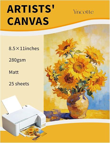 25Pcs Canvas Printer Paper for Inkjet Printers, 8.5x11" Bright White 280gsm Printable Fabric Sheets Tear-Resistant, Compatible with Photo Art Sketch Printing